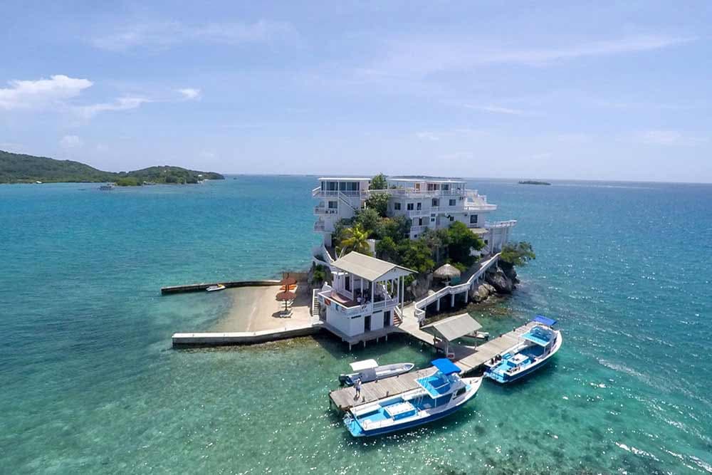 Aerial view of a dive island